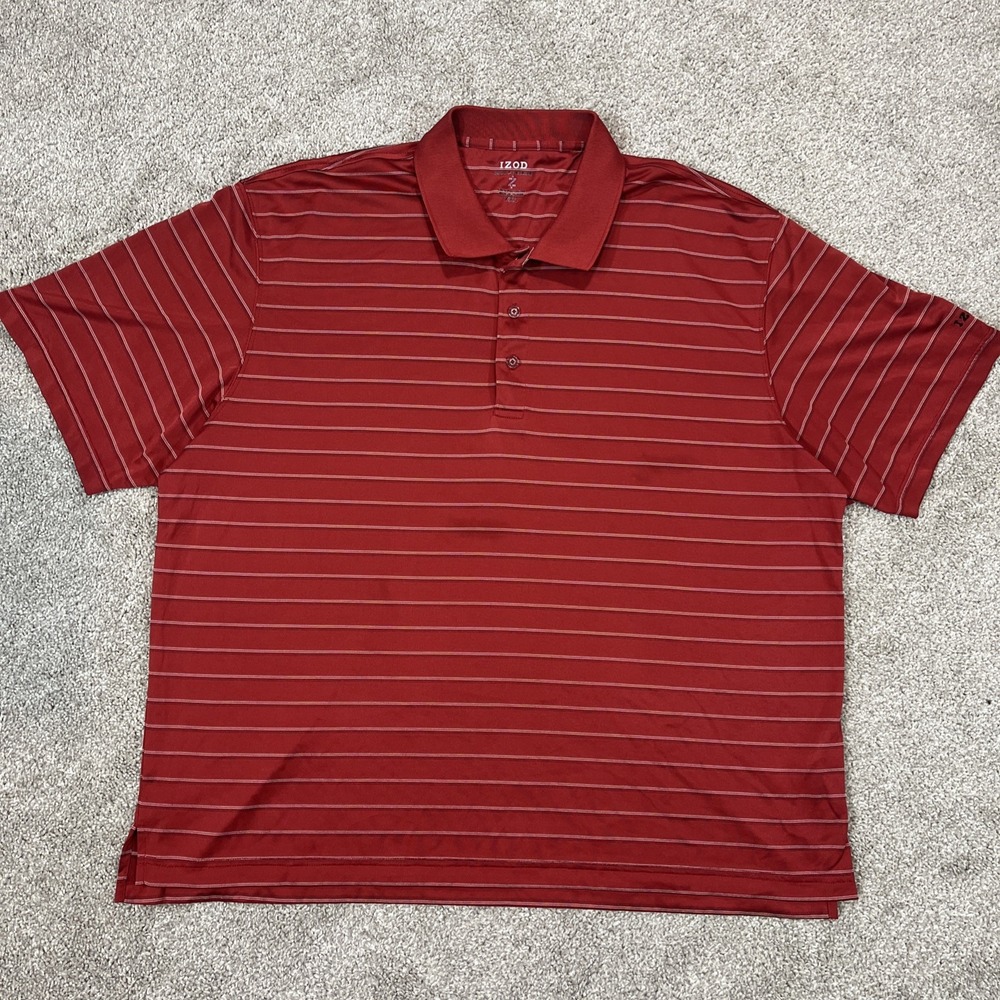 IZOD Cool FX Series Polo Shirt XXL Red Striped Short‎ Sleeve Golf Performance